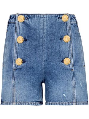 Balmain buttoned high-rise denim shorts - Blue
