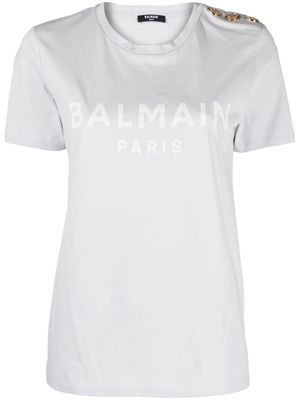 Balmain buttoned logo-print T-shirt - Grey