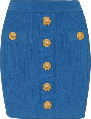 Balmain buttoned-short-knit-pencil-skirt - Blue