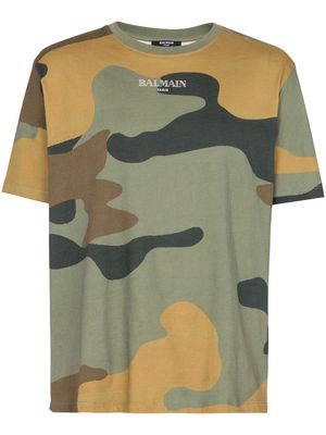 Balmain camouflage-print cotton T-shirt - Brown