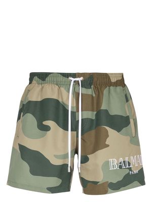 Balmain camouflage-print swim shorts - Brown
