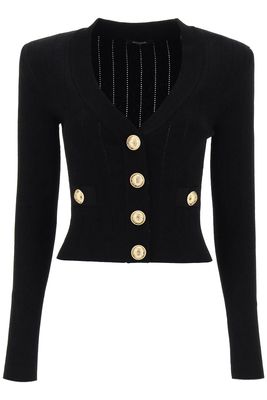 Balmain Cardigan With Padded Shoulders And Embossed Buttons