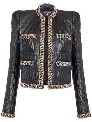 Balmain chain-detail quilted leather jacket - Black