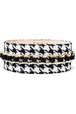 Balmain - Chain-embellished Houndstooth Tweed And Suede Waist Belt - Black