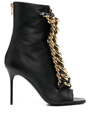 Balmain chain-embellished open-toe booties - Black