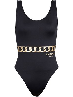 Balmain chain link print swimsuit - Black