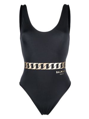 Balmain chain-print one-piece swimsuit - 001 BLACK