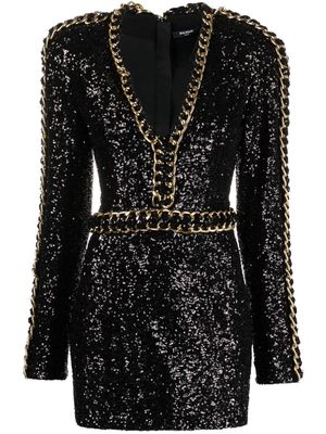 Balmain chain-trim sequin dress - Black