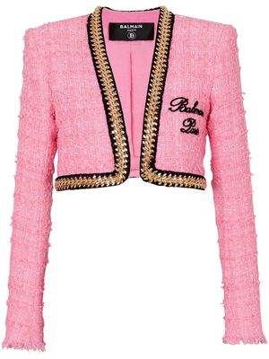 Balmain chain-trim tweed cropped jacket - Pink