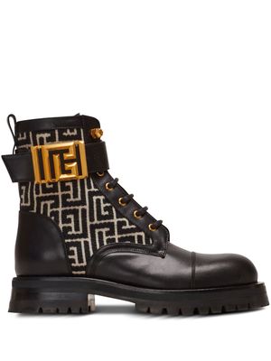Balmain Charlie monogram-jacquard leather boots - Black