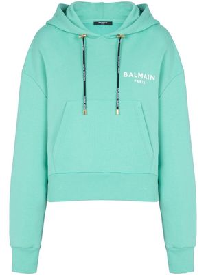 Balmain chest logo-print detail hoodie - Blue