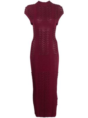 Balmain chevron 3D-knit midi dress - Red
