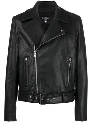 Balmain coated denim biker jacket - Black