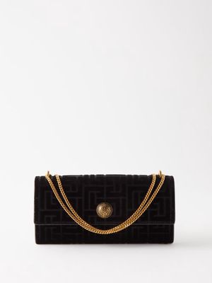 Balmain - Coin-embellished Quilted-velvet Shoulder Bag - Womens - Black