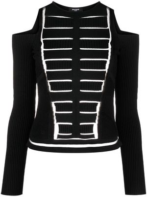 Balmain cold-shoulder cut-out knitted top - Black