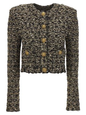 Balmain Collarless Tweed Cropped Jacket