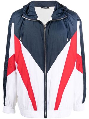 Balmain colourblock hooded sports jacket - Blue