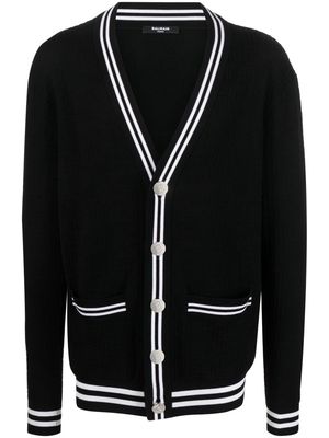 Balmain contrasting-trim V-neck cardigan - Black