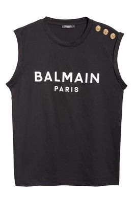 Balmain Cotton Logo Graphic Tank in Black/White