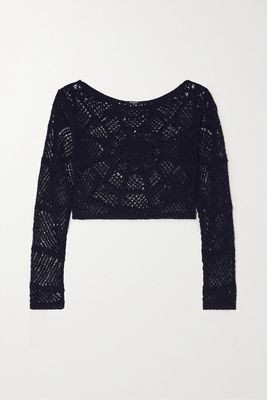 Balmain - Cropped Crochet-knit Wool-blend Sweater - Black