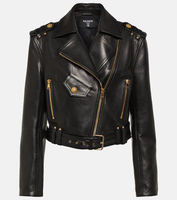 Balmain Cropped leather biker jacket