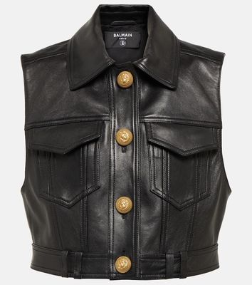 Balmain Cropped leather vest