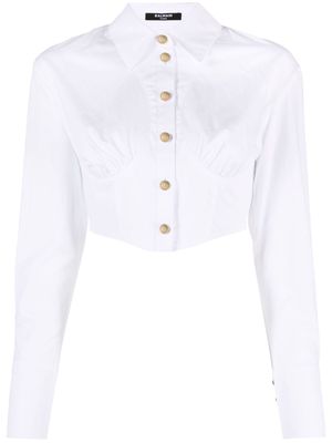 Balmain cropped long-sleeve shirt - White