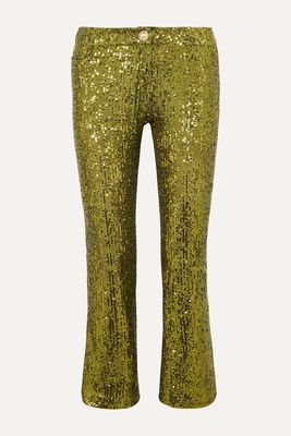 Balmain - Cropped Sequined Stretch-tulle Flared Pants - Gold