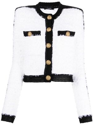 Balmain cropped tweed jacket - White