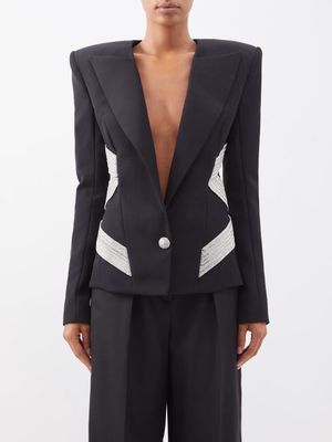 Balmain - Crystal-embellished Wool Suit Jacket - Womens - Black Silver
