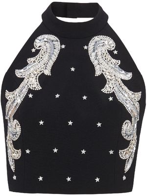 Balmain crystal-embellished zip-up top - Black