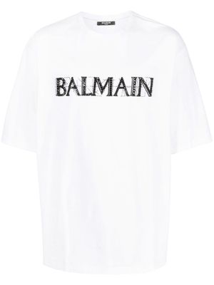 Balmain crystal-logo cotton T-shirt - White