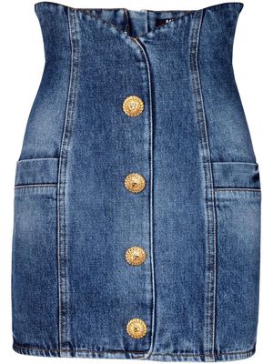 Balmain curved-waist denim miniskirt - Blue