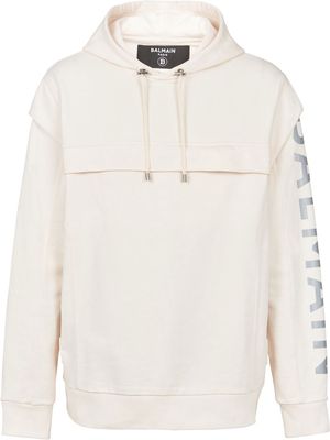 Balmain cut-out detail logo-print hoodie - White