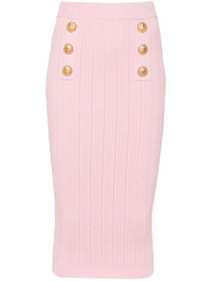 Balmain decorative-buttons ribbed pencil skirt - Pink