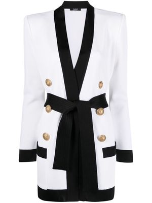 Balmain double-breasted belted cardigan coat - White