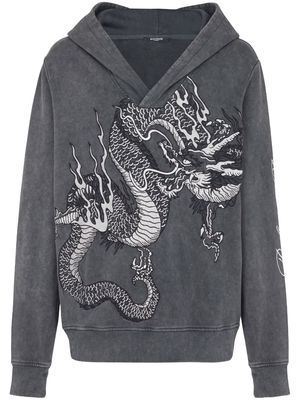 Balmain Dragon-embroidered cotton hoodie - Grey