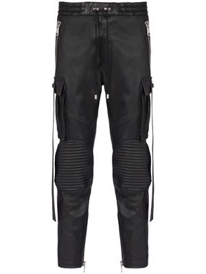 Balmain drawstring-fastening waist leather trousers - Black