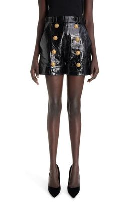 Balmain Eight-Button Croc Embossed Leather Shorts in 0Pa Black