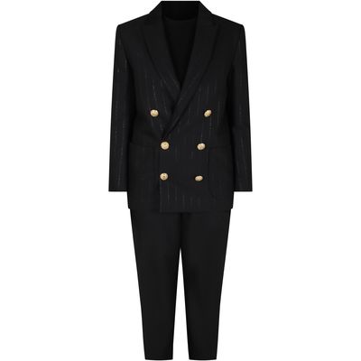 Balmain Elegant Black Suit For Boy With Logo