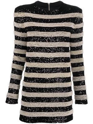Balmain embellished horizontal-stripe mini dress - Black