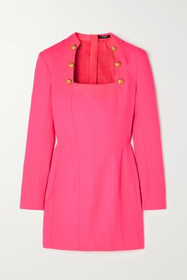 Balmain - Embellished Pleated Wool Mini Dress - Pink