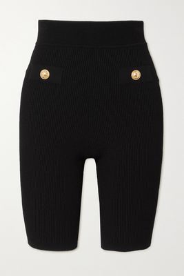 Balmain - Embellished Ribbed Stretch-knit Shorts - Black
