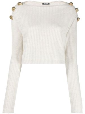Balmain embellished ribbed sweater - Neutrals