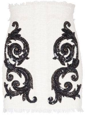 Balmain embellished tweed miniskirt - White