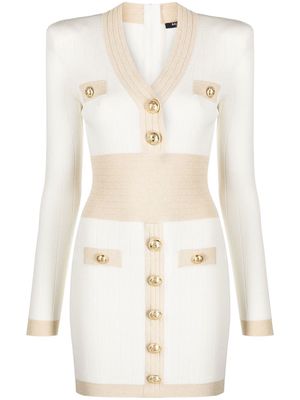 Balmain embossed-button knitted minidress - White