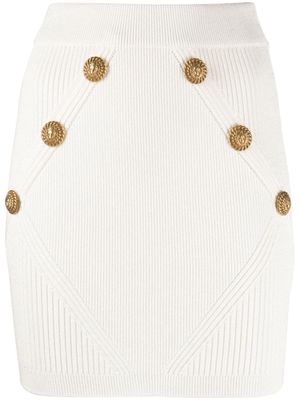 Balmain embossed-button miniskirt - White