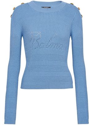 Balmain embossed-button ribbed-knit jumper - Blue