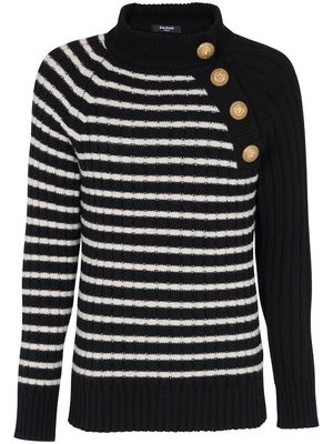 Balmain embossed-button striped jumper - Black
