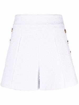 Balmain embossed-button tweed shorts - White